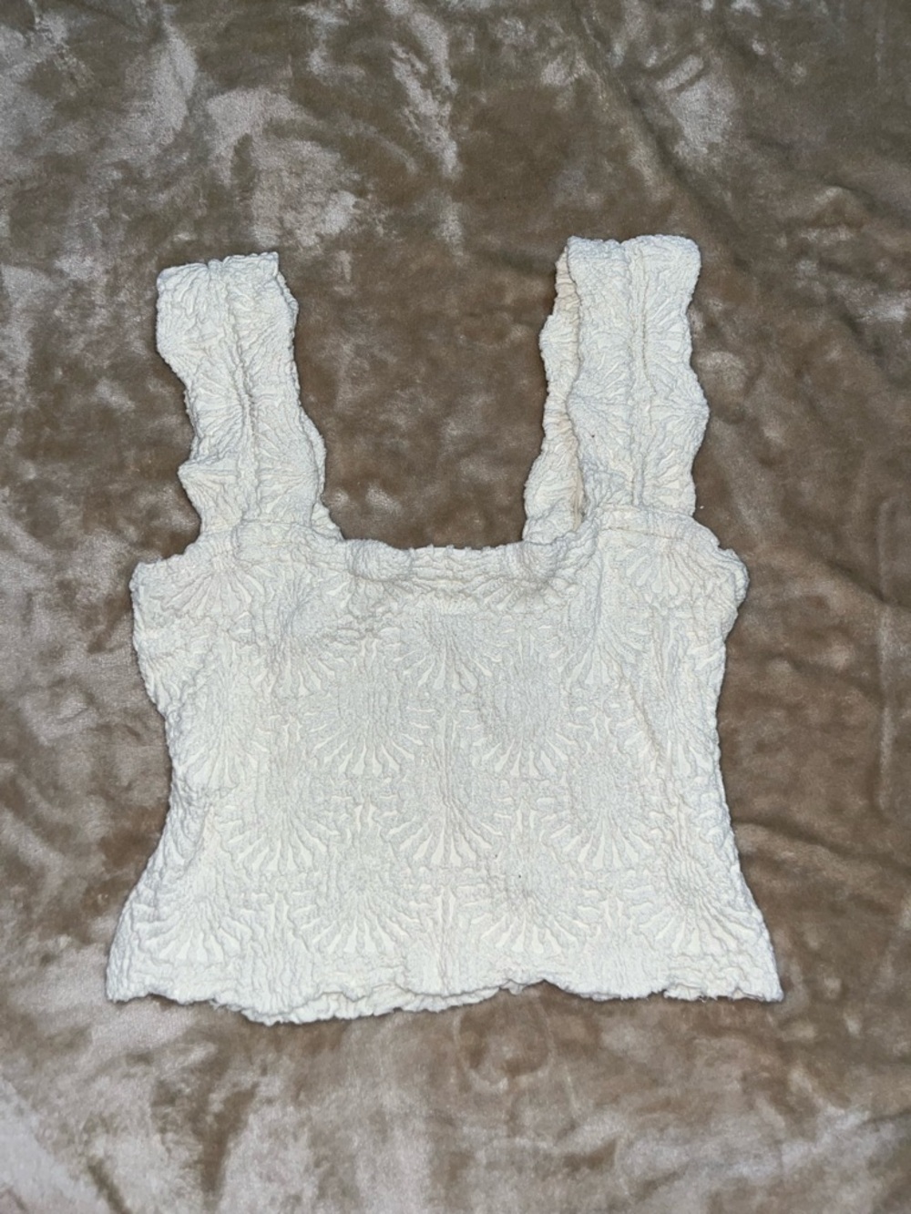 Textured White Square-Neck Crop Tank Top